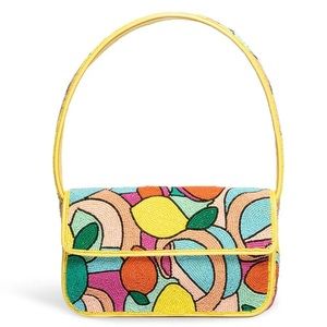 STAUD Tommy Beaded Shoulder Bag lemon yellow